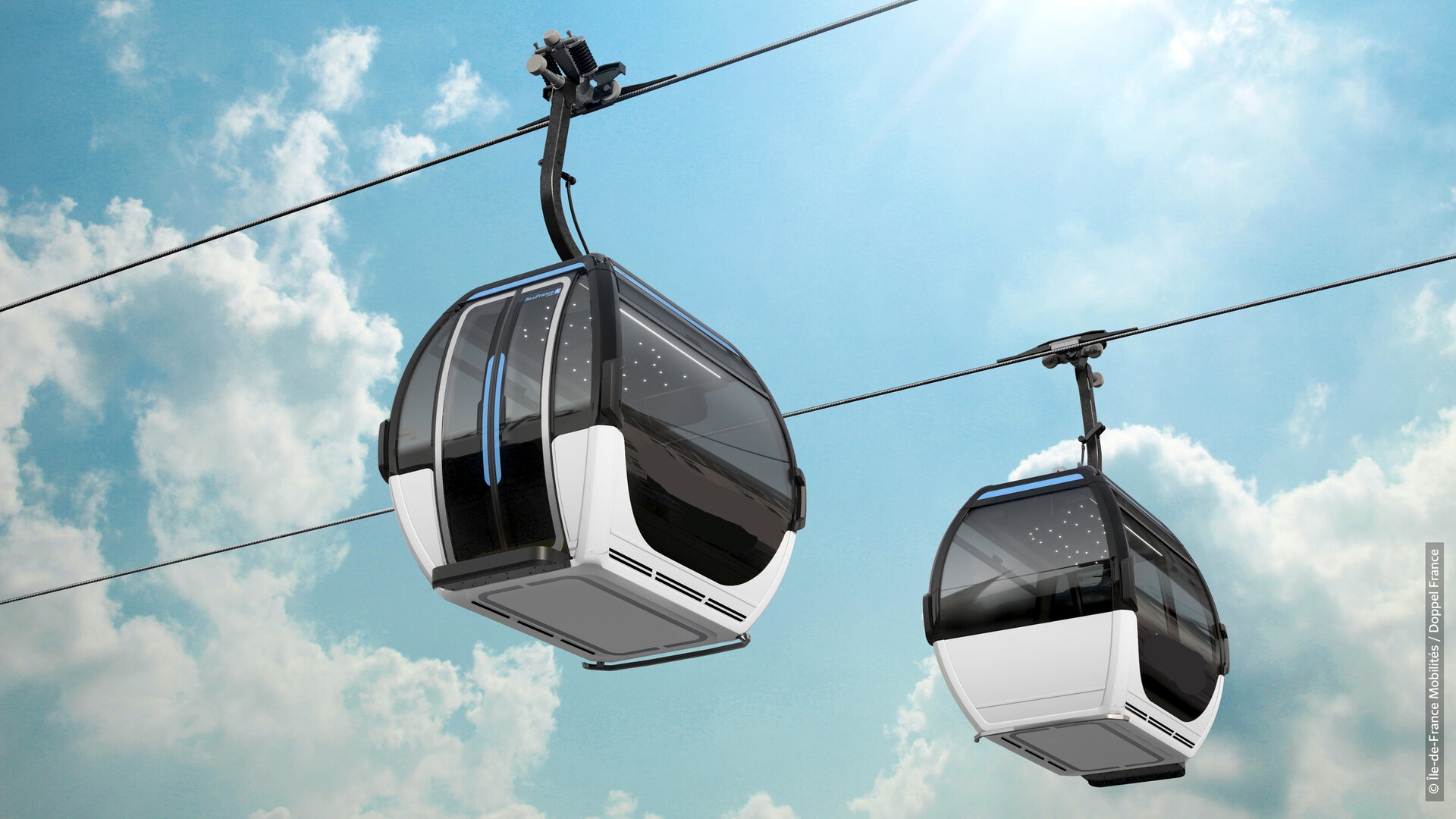 Seilbahn-Gondeln in der Luft – modernes urbanes Transportsystem
